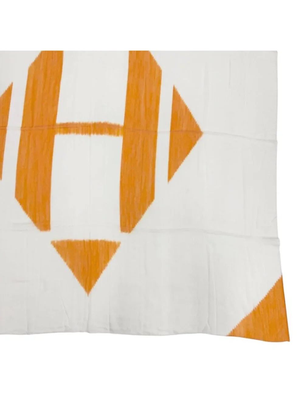 Hermes Carre Geant 140 Plume Ikat Cashmere Silk Logo Scarf Orange